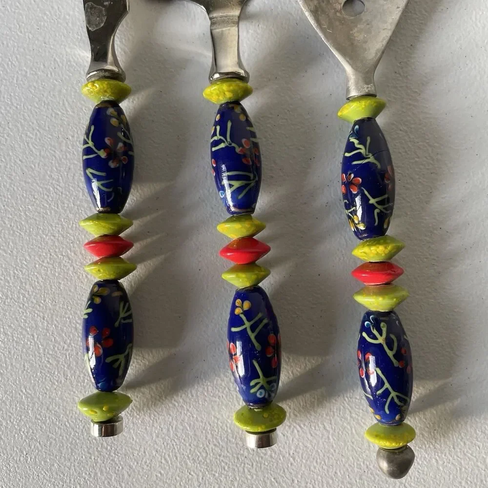 Kitchen Utensils Spoon Pie Server Knife Ceramic Pottery Handle Steel Set of 3
